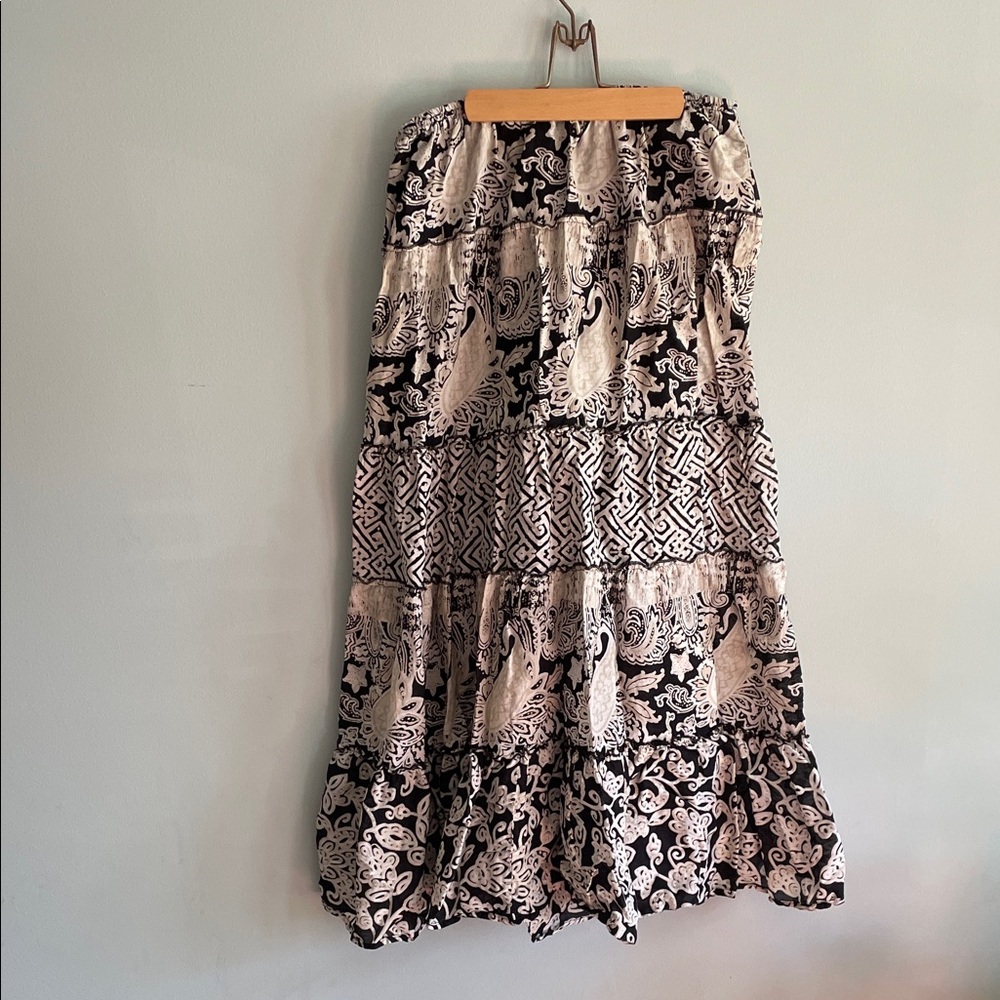 Style & Co. Black and Cream Paisley Tiered Maxi Skirt